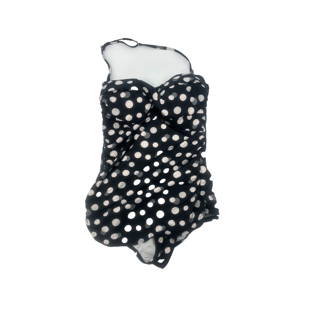 Jantzen One Piece Swimsuit Black White Polka Dot Padded Halter Tie Back Retro 14